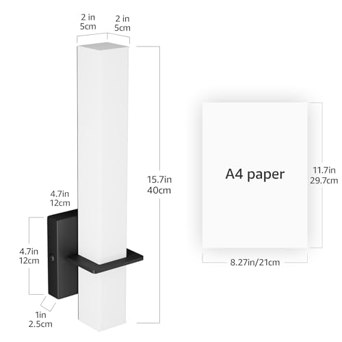 15.7inches Modern Led Wall Sconces,18W 3000K 1200Lumen Bathroom Vanity Wall Lights with White Acrylic Lampshade,Indoor Hardwired Wall Lamp for Bedroom Living Room(Black,2-Pack) - Image 3