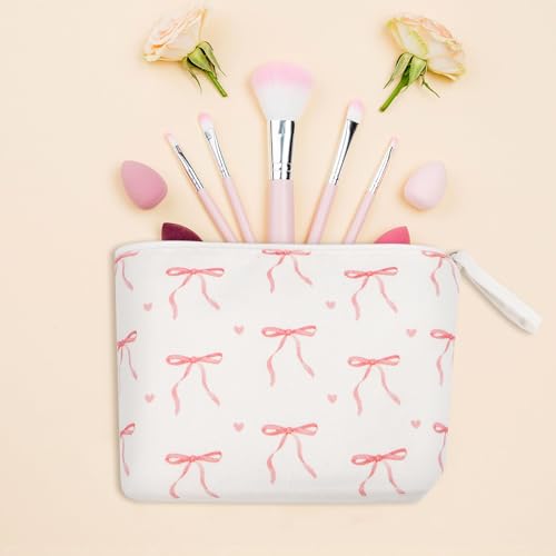 DDLP Pink Bow Makeup Bag for Women Preppy Pouch Travel Cosmetic Bag Coquette Makeup Bag Birthday Valentines Day Christmas Gifts for Bestie Mom Daughter Teen Girls (White)3