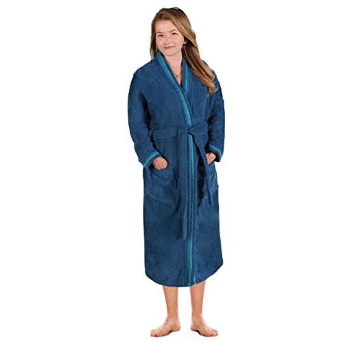 Superior Tinsel Unisex Turkish Cotton Terry Kimono Bathrobe with Embroidery, All-Season Robe