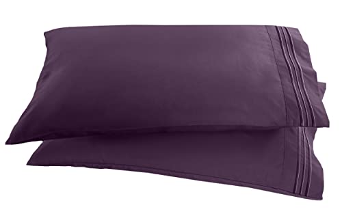 Elegant Comfort 1500 taie d'oreiller luxe hôtel, froncé brodée, Standard/Queen, mauve