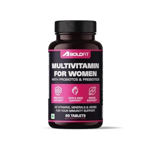 Image of Boldfit Multivitamin Tablets for Women with 42 Essential Nutrients Including Iron, Zinc, Magnesium, Biotin, Vitamin C,B, E for Immunity, Hair Skin Nails, Bone Health & Overall Wellness - Multi-vitamin 60 Tablets