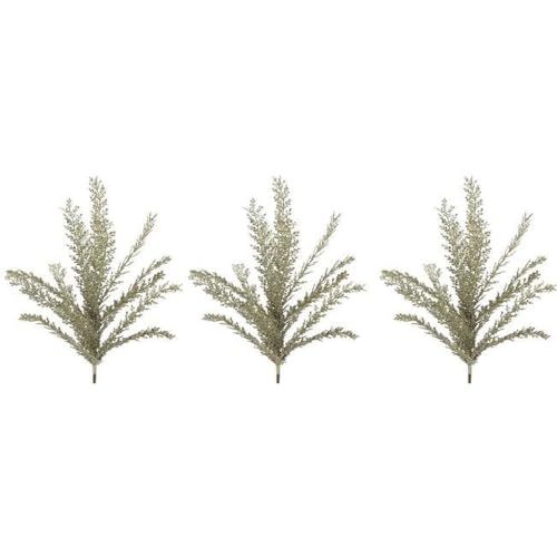 23 in. Glitter Filigree Leaf Spray Christmas Decor, Champagne - Set of 3