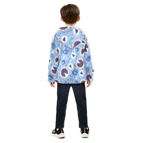 Blueberry Pie and Tea Girls Fleece Jacket Girls Fall Jacket Girls Zip Up Hoodie Girls Sherpa Jacket 2-10T4