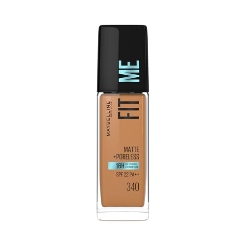 Maybelline New York Fit Me Matte + Poreless Liquid Foundation, pore minimising Foundation, lightweight formula suitable for daily use, Matte Finish Foundation for Indian Skin - 340 Cappucino, 30 ml