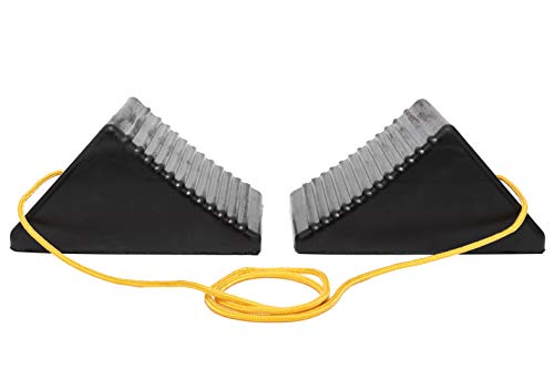 Image of MaxxHaul 50012 Rubber Wheel Chock With Rope - 8 inch x 5 inch x 4 inch - 2 pack,