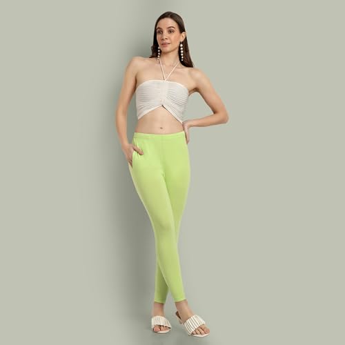 Image of ONE SKY Women Ankle Length Leggings | Premium Cotton Modal Spandex Blend | High Waist Stretchable & Bio-Washed Fabric | Colour-Lock | Ethnic Leggings for Women
