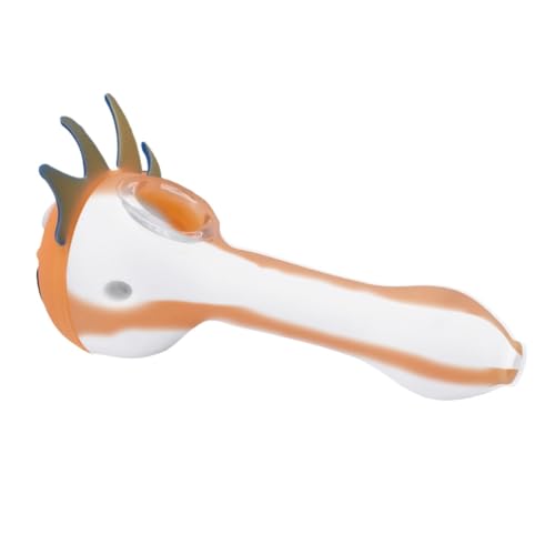 Image of Kookee Silicone Smoking Pipe, Unbreakable Tobacco Pipes with Glass Bowl, Head Design, White and Orange