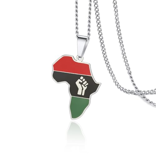 VASSAGO Collier avec pendentif en forme de carte de l'Afrique panafricaine en acier inoxydable coloré pour femme, Acier inoxydable