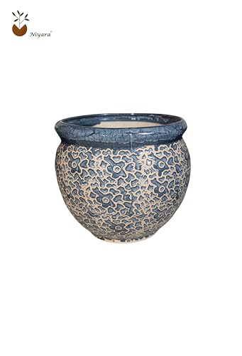 Image of Niyara Designer Handi Ceramic planters pots for Indoor Outdoor Home, Garden Office Decor Balcony Planters Gamla Flower Size- Very Large (Grey Drop 11)