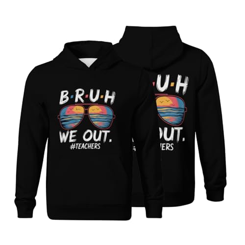 Kids Funny Bruh We Out Teachers Happy Last Day Of School Retro Boys Girls Lightweight Kangaroo Pocket Fleece Hoodies