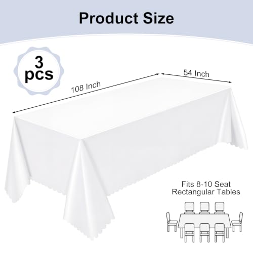 Image of NatNarr 3 Pcs White Tablecloth Plastic, Scalloped Disposable Table Cloth
