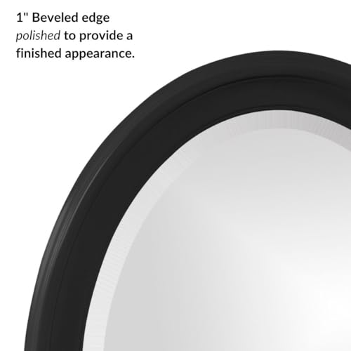 Image of Howard Elliott Collection George Oval Glossy Black Wall Mirror, Oval Bevelled Hanging Wood Framed Vanity Mirrors for Home Decor, Living Room, Bathroom, Bedroom, or Hallway, 25 x 33 Inch