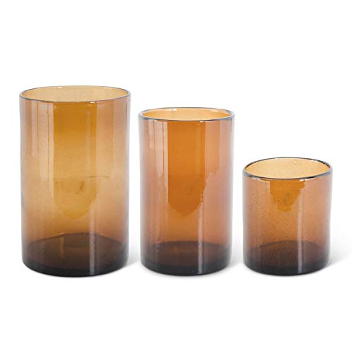 K&K Interiors 41973A Juego de 3 Cilindros de Cristal Transparente con Burbujas Marrones
