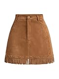 WDIRARA Women's Faux Suede Fringe Skirt High Waisted Tassel Western Mini Skirts All Brown XX-Large