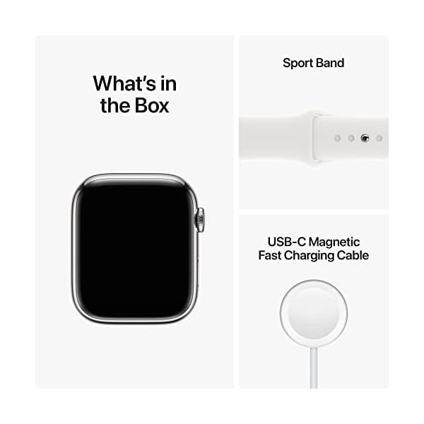 Apple Watch Series 8 [GPS + Cellular 45mm] Smart Watch w/ Silver Stainless Steel Case with White Sport Band - M/L with AppleCare+ (2 Years) - Image 7