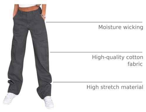 Image of Lepunuo Cargo Pants for Women High Waisted Casual Pants Baggy Stretchy Wide Leg Y2K Streetwear with 6 Pockets