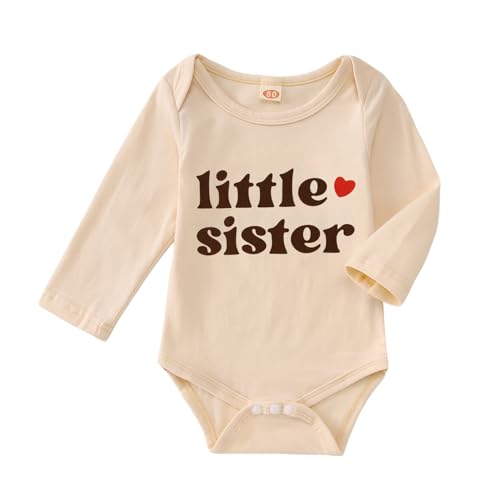 SOFEON Little Sister Onesie Bodysuit Baby Girl Long Sleeve Romper Newborn Little Sis Bodysuit Infant Sibling Outfits 0-18M