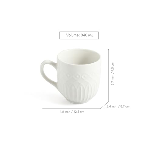 Image of ExclusiveLane 'Minimalist' Ceramic Coffee Mugs Set of 4 (Set of 4, 340 ml, Microwave and Dishwasher Safe, Hand-Embossed) | Ceramic Coffee Mug Coffee Cup Set of 4 Tea Mugs Set Tea Cups Ceramic Mugs