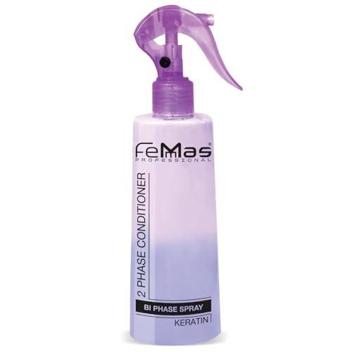 FemMas Bi-Phase Keratin Spray de soin capillaire 300ml I Pour cheveux abîmés et fatigués I Hydratant 2 phases comme conditionneur sans rinçage I Cure anti-frisottis démêlant sans rinçage