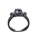 Gothic Black Retro Rings for Women Mystic Rainbow Topaz with Created Amethyst Flower Wedding Engagement Ring Gothic Black Gold CZ Amethyst Ring-8