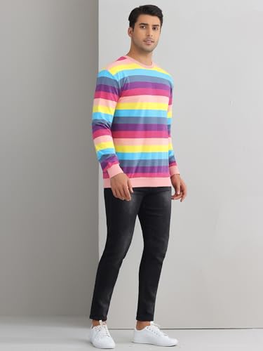 Lars Amadeus Rainbow Stripes Sweatshirt for Men's Crew Neck Multicolor Striped Pullover Sweatshirt2