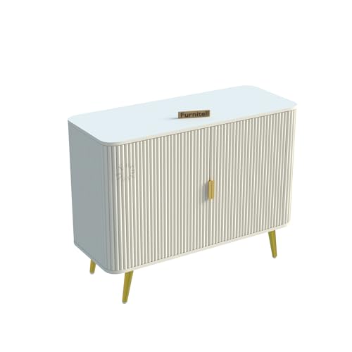 Image of Wooden Sideboard Cabinet for Living Room | Side Board Crockery Cabinet with 2 Doors Storage for Dining, Drawing and Home Office | HDMR Premium Wood & Iron, White