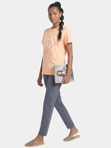 Image of Enamor Athleisure Relaxed Fit Short Sleeve Round Neck Antimicrobial Finish Breathable Stretch Cotton Activewear Sports Tshirt for Women - A301