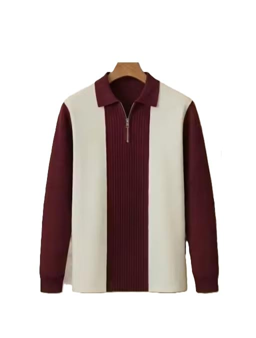 Men’s Modern Color-Block Quarter-Zip Polo Sweater | Long Sleeve Ribbed Knit Pullover | Cotton Blend | Black & White Multi 4 XL-picture-19