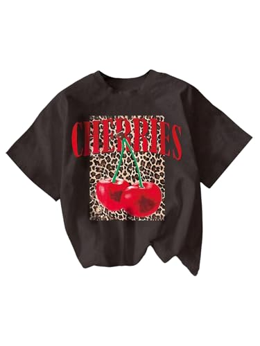 SOLY HUX Women's Plus Size Graphic Tees Cherry Leopard Print T Shirt Crew Neck Short Sleeve Loose Tops