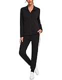 HALCYEEN Womens 2 Piece Tracksuits Long Sleeve Zip Up Pull Size Sportswear Sweatsuits & Jogger Pants with Pockets Black XL