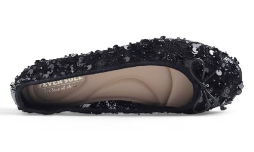 Image of FEVERSOLE Round Toe Lace Ballet Crochet Flats Women's Comfy Breathable Shoes