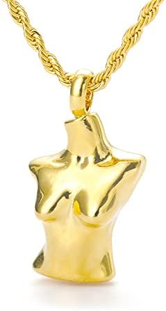 QIAMNI Minority Abstract Women's Body Stainless Steel Silver Gold Pendant Necklace for Women Men Artistic Premium Clavicle Chain Charm Personality Gift