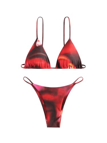 WDIRARA Women's 2 Piece Tie Dye Triangle Bikini Sets Spaghetti Strap Swimsuit Bathing Suit