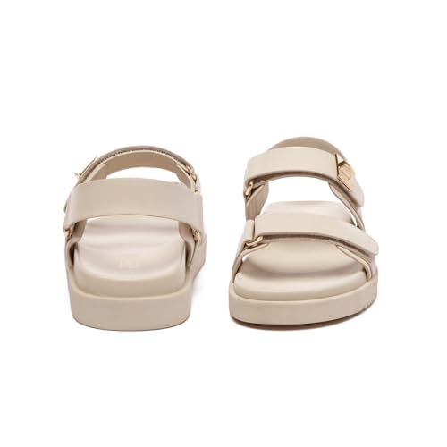 Rihero Women's Flat Sandals Comfort Adjustable Double Strap Slip on Leather Footbed Sandals4