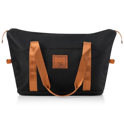 Luggage Sets 4 Piece, Expandable ABS Durable Suitcase with Travel Bag, Carry On Luggage Suitcase Set with 360° Spinner Wheels, Black+Brown3