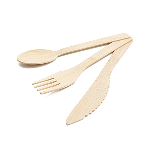 biomondi Hochwertiges 100% Bambus Besteck Set - 18-teilig - 6x Messer 6x Gabel 6x Löffel - Bambus Einwegbesteck - Einweggeschirr aus Bambus - biologisch abbaubar - plastikfrei - umweltfreundlich Cover