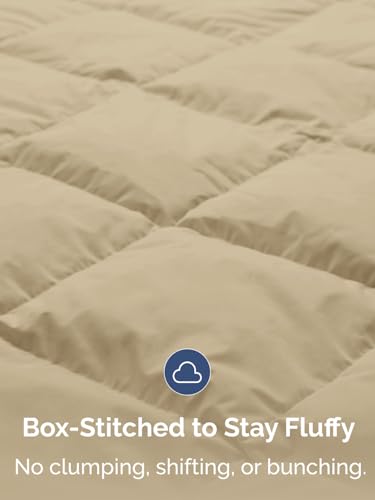 Image of Full Size, Beige Alternative Down Comforter - Warm, Lightweight & Breathable Hotel Quality Bedding Set for Men, Women, Kids and Teens - All Season Oversized Cooling Microfiber Duvet Insert Comforter