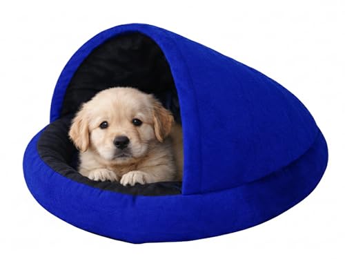 Image of GDB Cotton Premium Cozy Cove Blue Pet Bed for Cats and Medium Dogs Soft, Washable, Cave-Style Sleeping Bed with Anti-Slip Bottom Medium Blue Black.(LWH 61X61X15 CM)