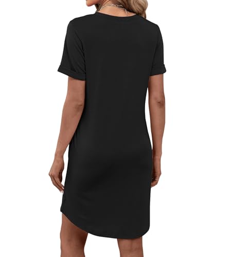 Image of Bluetime Womens T Shirt Dresses Casual 2026 Summer Short Sleeve Loose Vacation Dress with Pockets