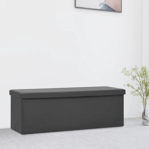Banc pliable gris en PVC de 110 cm avec grand espace de rangement intégré et assise rembourrée