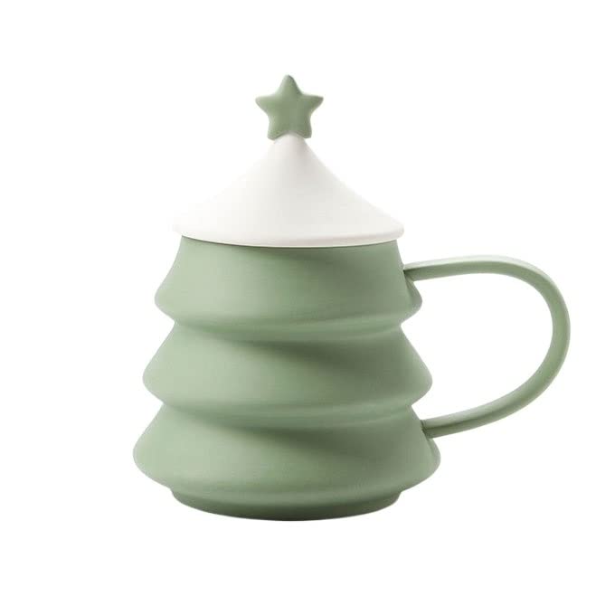 ESOUY Taza de cerámica Taza Verde Creativa para Árbol de Navidad Taza de Cerámica Resistente al Calor Taza de café Manta para microondas Taza de té Regalo de Navidad