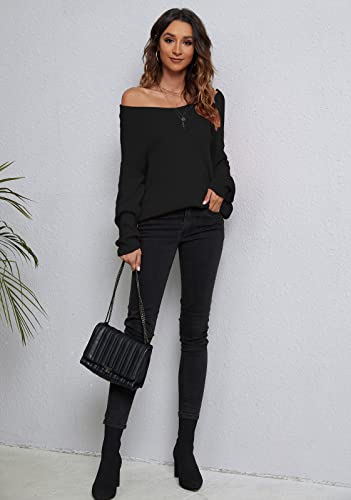 ALENDA DANMOS Women V Neck Criss Cross Twisted Back Sweater Long Batwing Sleeves Cropped Top Off Shoulder Pullovers4