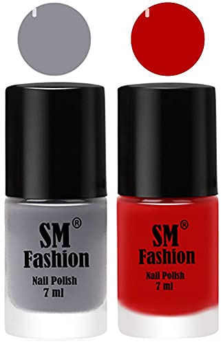 Image of Long Lasting Nail Polish | Nail Paint Combo 7 ml Each) - Set of 2 Gray-Red