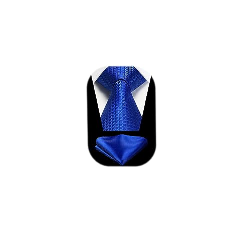 Image of HISDERN Ties for Men Solid Houndstooth Neckties Handkerchief Formal Business Tie & Pocket Square Set Wedding Party