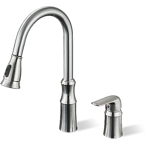Saetow Brushed Nickel Kitchen Sink Faucets 2 Hole Kitchen Faucet with Pull Out Sprayer High Arc Pull Out Kitchen Sink Faucet with Side Single Handle Cover