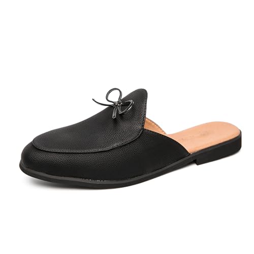 Men's Retro Suede Leather Slip-On Dress Mules Slippers Loafers Summer Flats Formal Backless Loafers Work Slides Casual Open Back Sandals