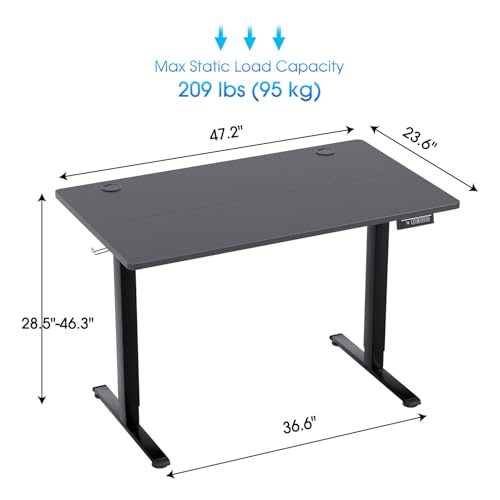 Image of PayLessHere 48 Inch Electric Standing Desk Sit Stand up Desk Home Office Desk with Large Space Headphone Holder 2 Memory Function for Home,Office,Meeting Room (Black)
