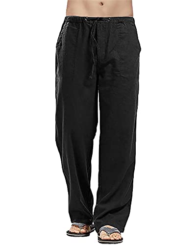 YAOHUOLE Herren Baumwoll Leinenhose Leichte lose Herren Casual Hosen Leinen...