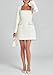 NRTHYE Women Elegant Tweed Mini Dress Square Neck Long Sleeve Pearl A Line Formal Prom Party Short Dresses White