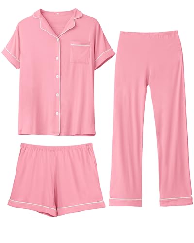 Image of Rnxrbb 3 PCS Women Maternity Pajamas Set Nursing Postpartum Breastfeeding Pjs Sleepwear Lounger Clothes Button Down